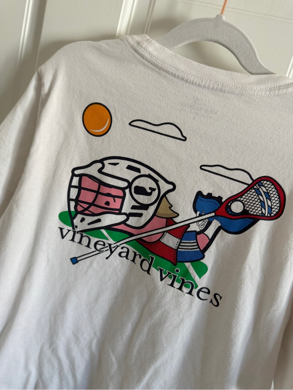 Vineyard Vines Boys Large Lacrosse Pocket T Shirt White Graphic Tee Kids L